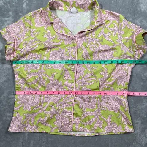 BedHead Pajama Set XL Green Pink Floral Shorts Cotton Sleepwear Loungewear