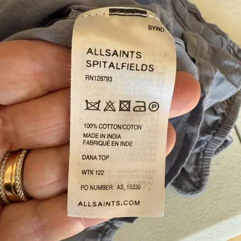 All Saints Spitalfields Dana Embellished Gray Tie Long Sleeve Blouse Top 10/12 Size M