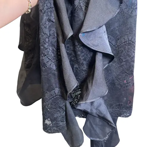 Wow Gold Label Black Ruffle Lace Silk Mockneck Full body Jumpsuit Size Large