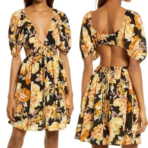 Bardot Plunge Cut out Floral Mini Dress Size Large