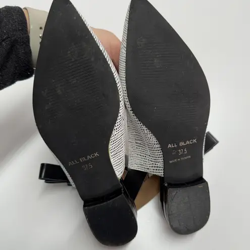 All Black Flats Womens 37.5 6.5 Black White Slingback Bow Tie Pointed Toe