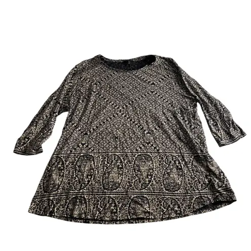 Lucky Brand Boho Floral Tunic Top Navy Blue  2X – Soft Cotton Modal Blend