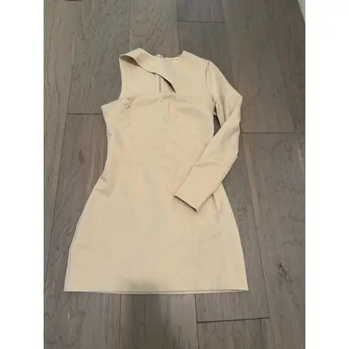 Donna Mizani NWT Splice One Shoulder Dress Nude Mini Stone Beige sz S revolve