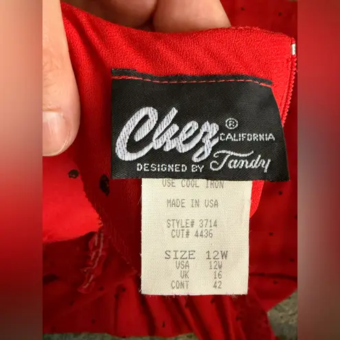 NOS vintage Chez California red ruffle polka dot shift dress, size 12