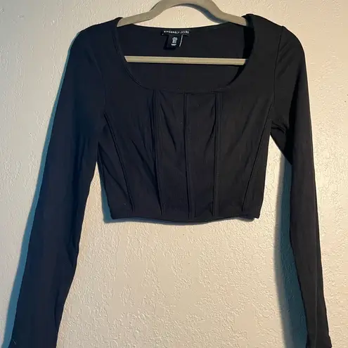 Sincerely Jules Blue Fitted Crop Top Blouse with Long Sleeves Plate Front SZ S