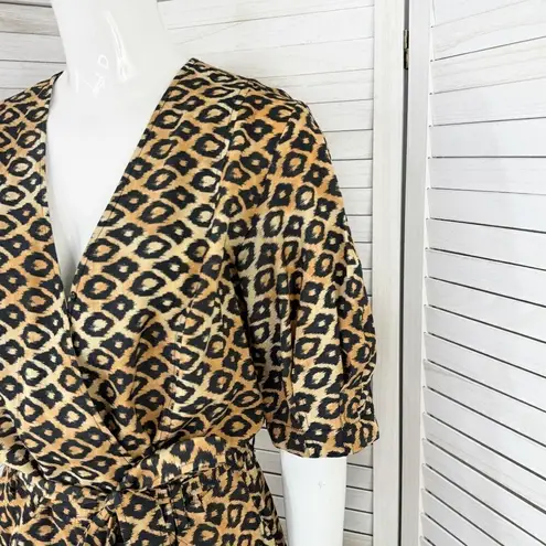 Scotch & Soda Jumpsuit Leopard Animal Print Puff Sleeve Utility Tan Black Medium