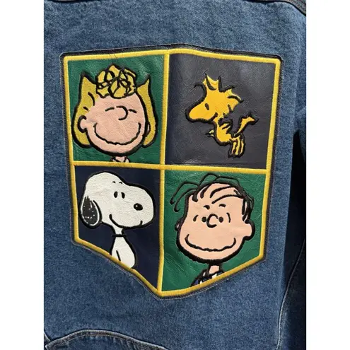 American Toons By Excelled VTG Peanuts Vintage Denim Jacket XL Leather Patch Blue