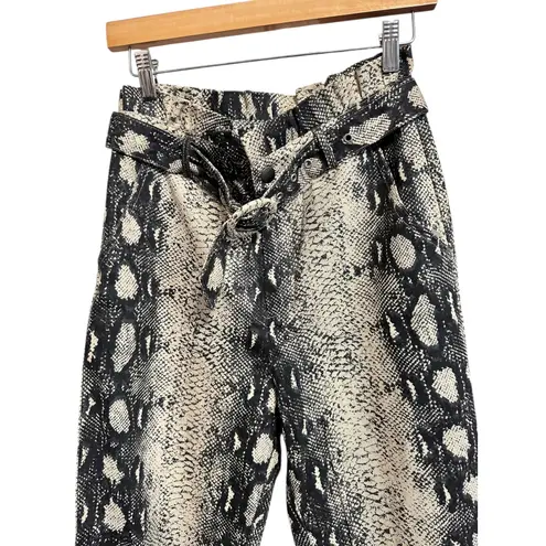 Le Lis Collection Snakeskin Print Paperbag Waist Pants Size Small Black