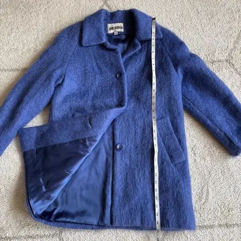 Vintage John Caruana Periwinkle Blue Mohair Midi Coat Elegant Winter Outerwear Size 6P