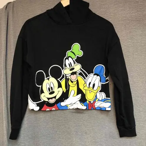 Disney  Black Long Sleeve Cropped Hoodie Mickey Goofy Donald Graphic Unisex