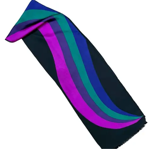 Vintage Mod Striped Oblong Scarf – 67” x 10” – Bold Black, Magenta, Green & Blue Purple