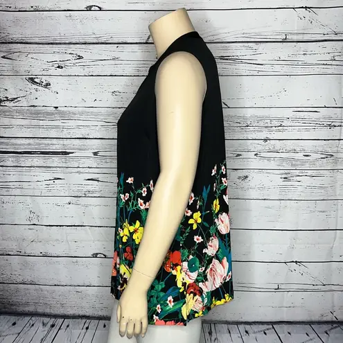 Susan Graver  Size 2X Black - Floral Print Liquid Knit Button Up Tank Top Blouse