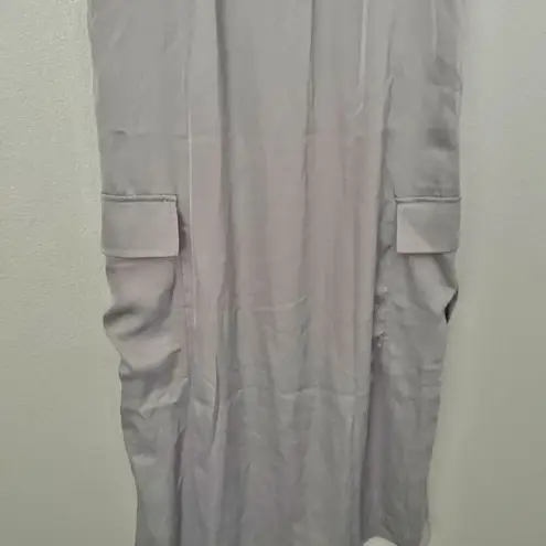 EMERSON LANG | NWT Gray Silver Cargo Pocket Skirt Silky Maxi Drawstring | XL