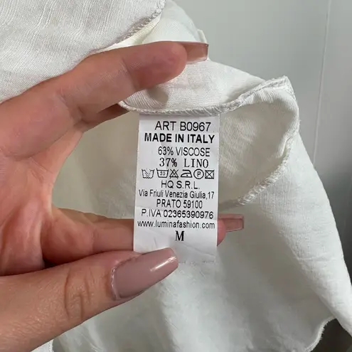 Lumina White Peplum Ruffle Bottom Lino Blend Minimalist Tank Top Made in Italy M Size M