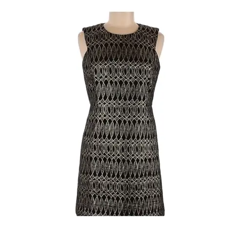 Milly Black Gold Metallic Geometric Sheath Cocktail Dress Size 6 Tailored Party