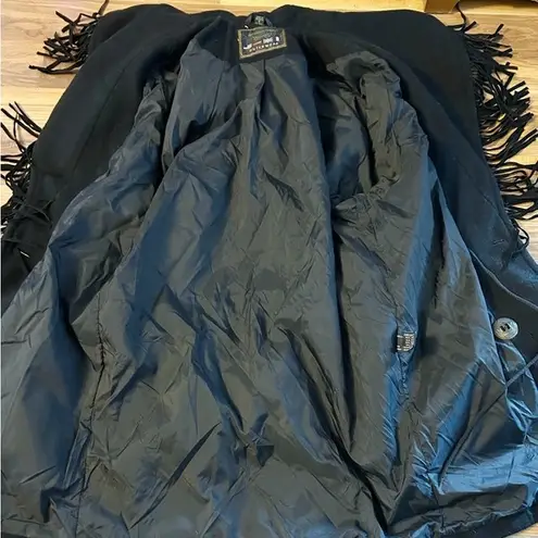 Vintage 80s Black Wool Suede Leather Fringe Concho Southwestern Coat~M~