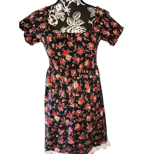 Bobbie Brooks Floral Dress Boho Bohemian Cottage Pinup Style Red Size L
