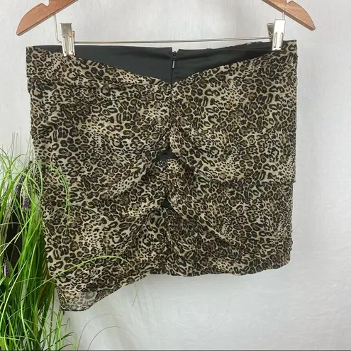 Bebe  Brown & Black animal leopard print layered bandage Micro mini skirt M