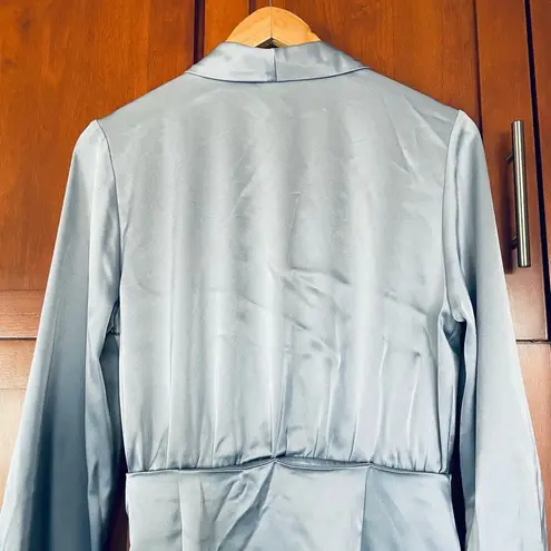 Nanushka Siwa Dress Wrap Long Sleeve Satin Light Blue Size Medium