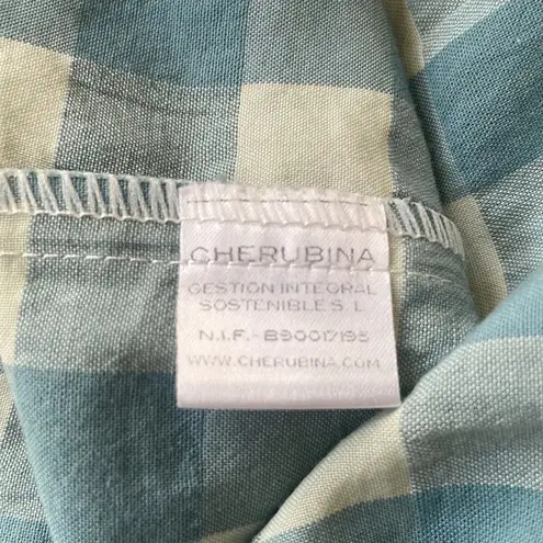 CHERUBINA Gingham Print Midi Dress xs Blue