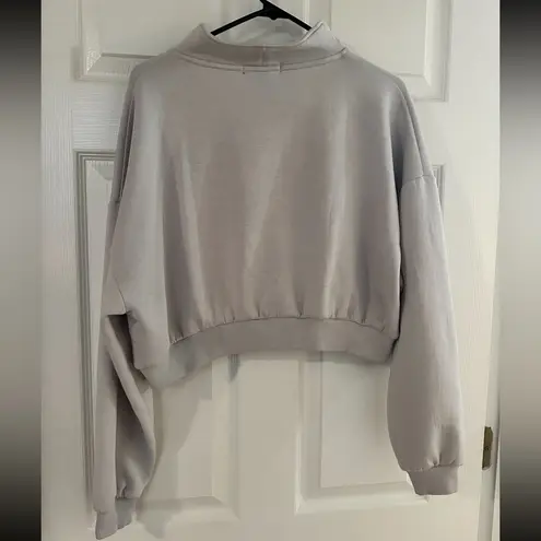 Forever 21  Grey Scuba Quarter Zip Cropped Sweatshirt