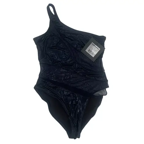 Norma Kamali Snake Mesh Mio Swimsuit SZ Small NWT True Navy Metallic Swim Beach