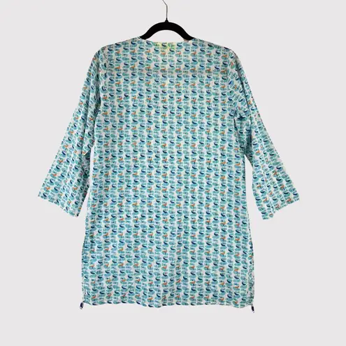 Roberta Roller Rabbit Roller Rabbit Womens Top Blue Sardina Kurta Tunic V Neck 3/4 Sleeve Blouse XS