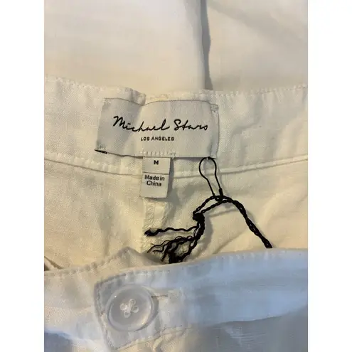 Michael Stars Linen Shorts White Belted High Waist Casual Summer Size M-NWT