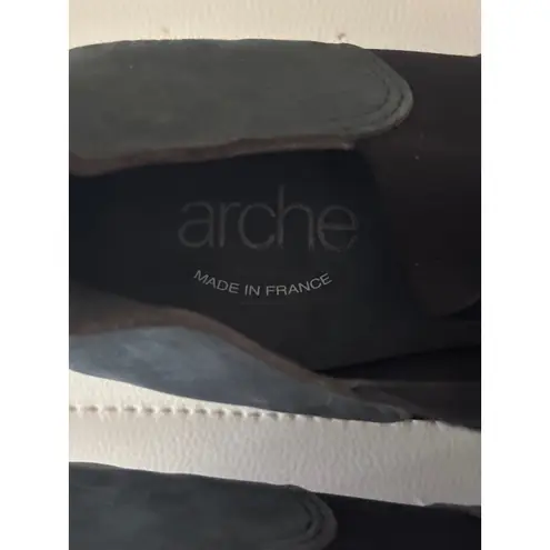 Arche France Gray Suede Leather Elastic Mary Jane Block Heel Shoes Size 37. US 6