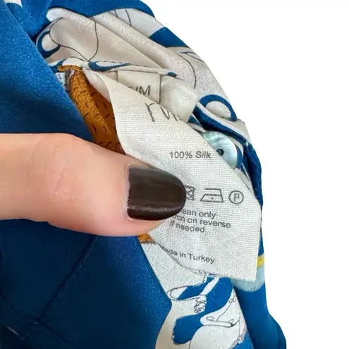 Rumisu 100% Silk Midi Shirt Dress Expedition African Collection Small/Medium Blue