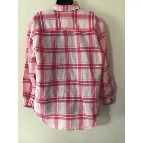 Jones Wear Women's  Sport Pink Plaid Button Down Shirt Size M