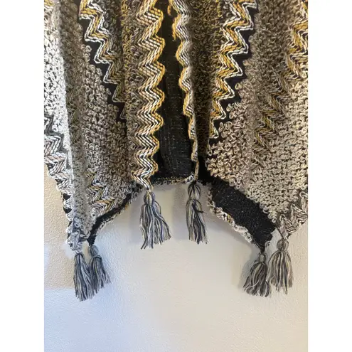 Handmade Crochet Shawl Black & Brown Zig Zag Pattern Boho Wrap Size L