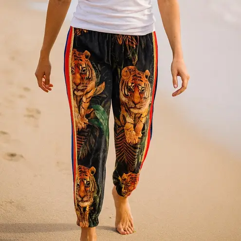 Aviator Nation “Wild Jungle Tiger” Velvet Track Pants NWT oversized