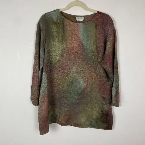 Kay Chapman M 100% Silk Multicolor Abstract Print Tunic & Scarf Set Art to Wear Red Size M