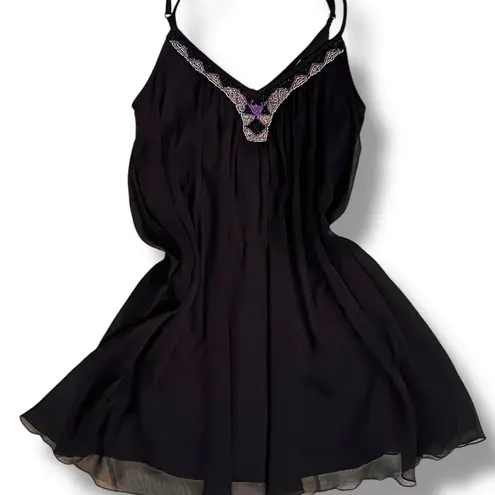 EXPRESS  Black Purple Beaded Flowy Fairy Whimsigoth Party Dress Women’s XS LBD