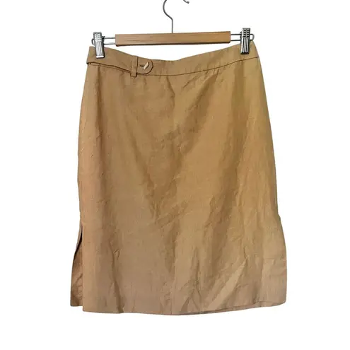 Salvatore Ferragamo Linen Pencil Skirt in Beige w/Slide Slits Knee Length sz. S