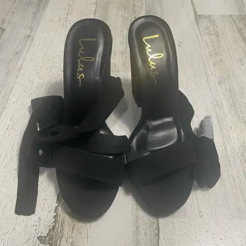 Lulus Black Faux Suede Lace Up Heels NWT New size 7 Flirty Summer Block Heel