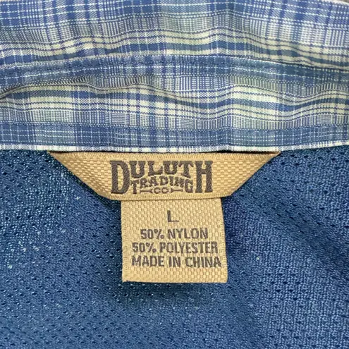 Duluth Trading Co Plaid Button Up Long Sleeve Shirt Women's L Blue Green Size L