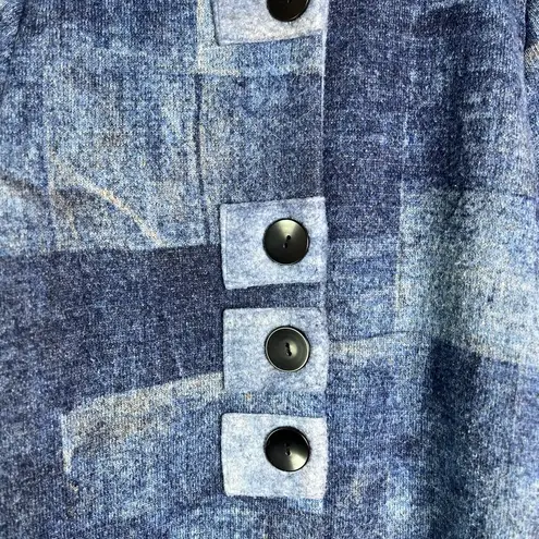 DAMEE Women Blue Patchwork Textured Fleece Coat Small Modern Artsy Button A