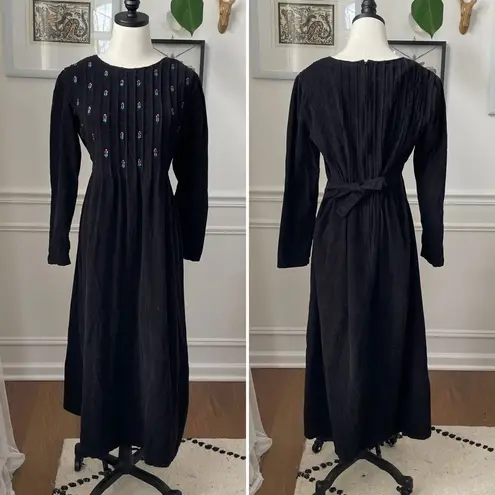 Vintage 80s Karin Stevens Black Corduroy Modest Prairie Dress 8