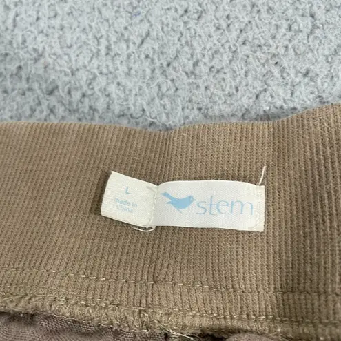 Stem Linen Wide Leg Pants Women L Tan Elastic Waist Coastal Beach Brown Size L