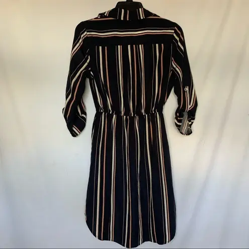 She & Sky NWT  3/4 sleeve striped shirt dress navy blue size small