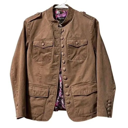 Twiggy London Tan Genuine Leather Button Down Coat Size XS Military Modern City Brown