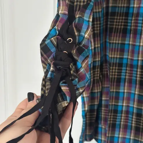 Brand New Savage X Fenty Tied Up Tartan Raw Hem Sleep Shirt Plaid Blue Size XL