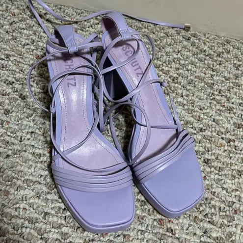 Schutz Glenna Platform Leather Sandal Smokey Grape Purple 3.5” Heel- Size 8