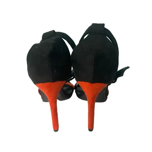 Elegant Black and Orange Ankle Strap Stiletto Sandals High Heels size 9 S
