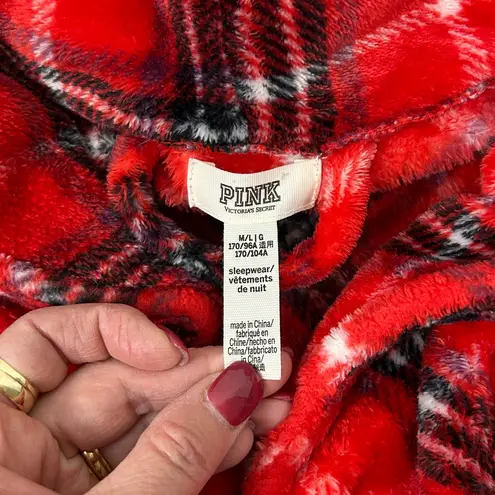 PINK - Victoria's Secret  Red Plaid‎ Plush Robe Women’s Size Medium Large