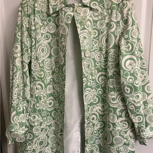Harvé Benard Green and White Patterned Coat