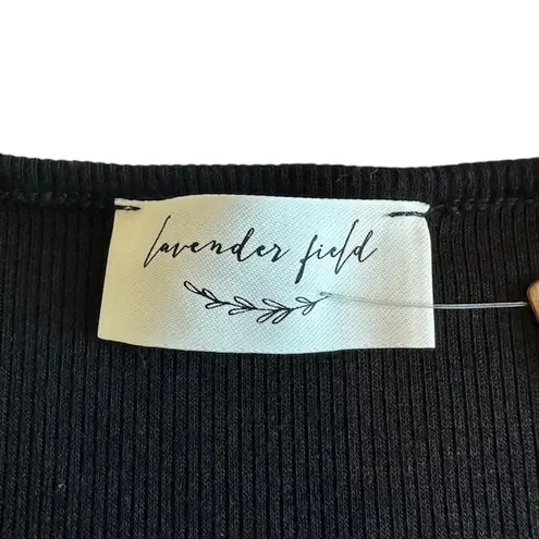 Lavender Field Lace Up Tunic Top V Neck Short Sleeve Black Casual Size S