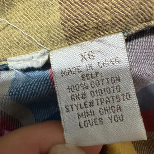 Mimi Chica Flannel Shirt Button Up Long Sleeve Plaid Colorful Casual Top Size XS